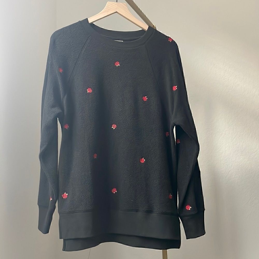 Victoria’s Secret PINK Oversized Black Embroidered Rose Sweater